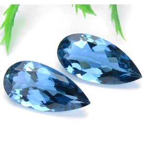 19.30Cts Natural London Blue Topaz 20x10x6.2mm Pear Cut Matching Pair Gemstones - Picture 1 of 5
