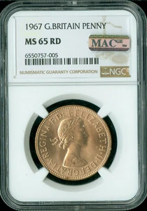 1967 GREAT BRITAIN PENNY NGC MS-65 RED PQ MAC SPOTLESS . - Picture 1 of 2