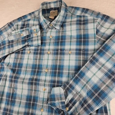 LL Bean Blue Green Plaid Long Sleeve Mens Sz L Tall Slightly Fitted 100% Cotton - Image 1 of 4