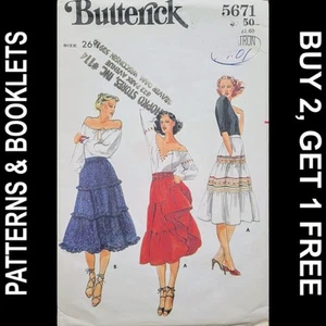 Falda Dirndl Vintage Butterick 3 Niveles Patrón #5671 Talla 26.5" Cintura CORTE - Imagen 1 de 8