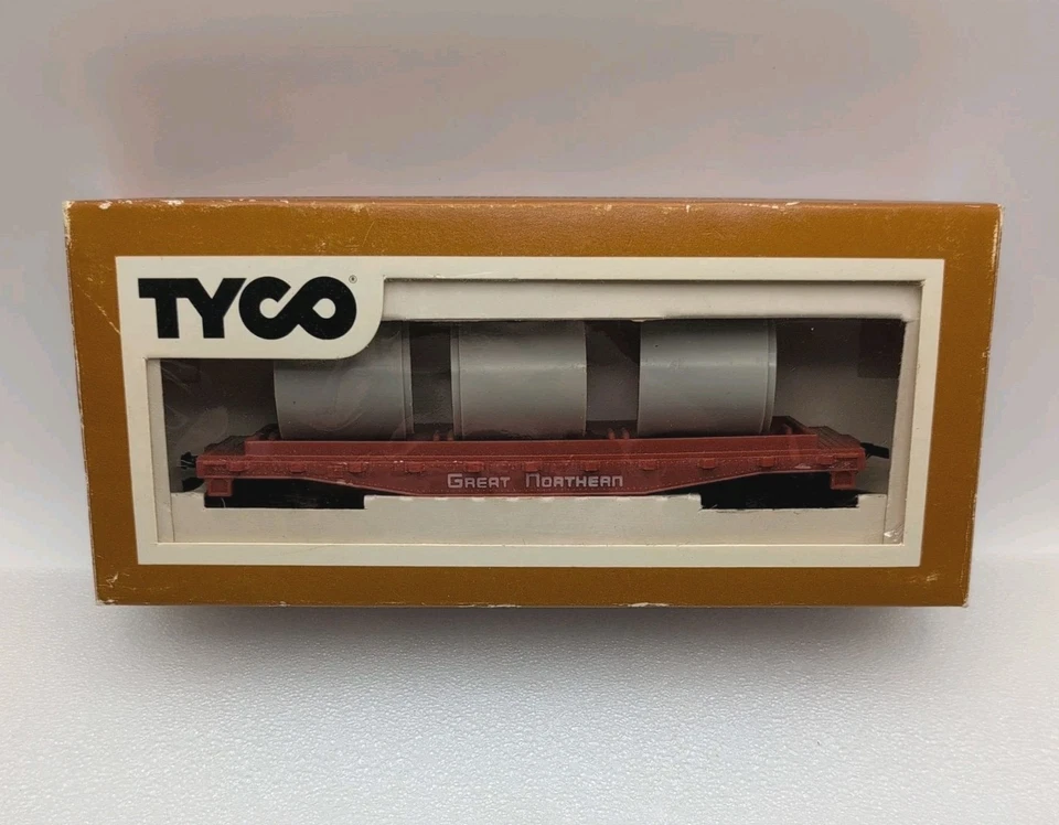 Da5629 TYCO 342D Great Northern Skid Flat Car With Culvert Pipe Load HO Scale