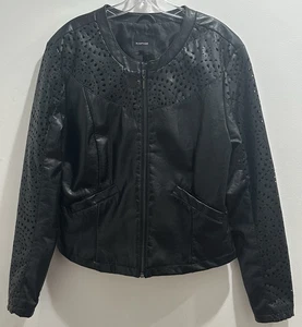 Rampage Kunstlederjacke Damen Größe L Reißverschluss Taschen Cut Outs - Bild 1 von 17