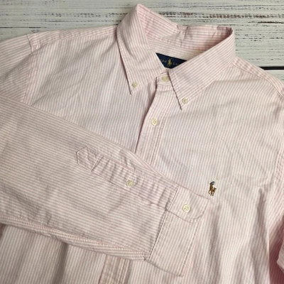 Ralph Lauren Long Sleeve Button Down Shirt Mens XL Pink White Stripe Flesh Pony - Image 1 of 4