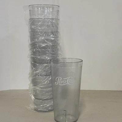 New 6 Pepsi Cola Restaurant Clear Plastic Tumblers 20oz ScriptLogo Carlisle 5220 - Image 1 of 3