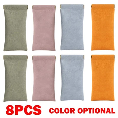 8PCS Leather Mouth Snapped Sunglasses Eyeglass Case Soft Pouch Bag Pocket NEW - Image 1 of 4