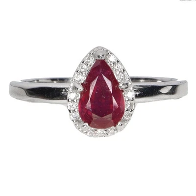 925 Sterling Silver Ring Pear Ruby 7x5mm Natural Gemstone Jewelry Size 8 - Image 1 of 4