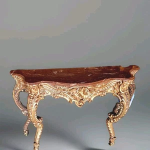 Console Table - Gilded Baroque Rococo, Italian Marble Top - Picture 1 of 18