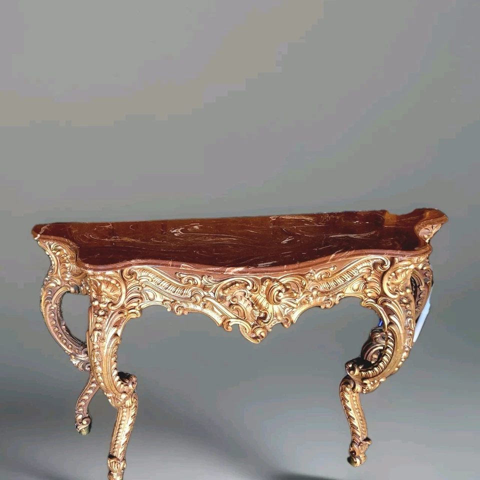 控制台桌 - 镀金巴洛克洛可可意大利大理石上衣 — 第 1/4 张图片