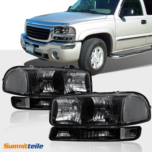 Black Headlights Assembly & Bumper Headlamps For 1999-2006 GMC Sierra Yukon - Picture 1 of 16