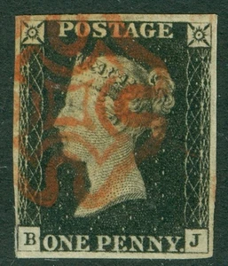 SG 2 1d black plate 1b lettered BJ. Very fine used with a crisply struck red... - Picture 1 of 1