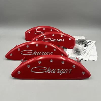 MGP Brake Caliper Covers 2006-2023 Dodge Charger Cursive Red - 12088SCHSRD - Image 1 of 4