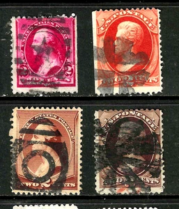 Billetes de 2 centavos Fancy Cancel Collection Sc #157 179 210 220 1873-90 EE. UU. 24B66 - Imagen 1 de 3