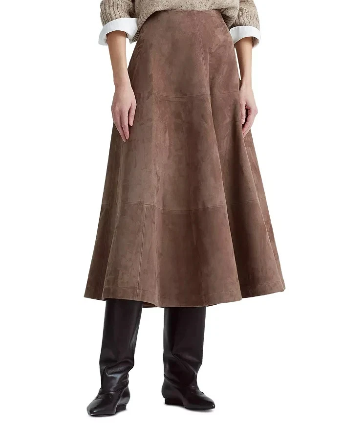 Altuzarra Varda Leather Suede Midi Skirt Women's 44 /12US Chamois Side Zipped - Image 1 of 4