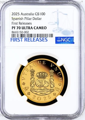 RARE 2025 Pillar 1oz 9999 GOLD NGC PF70 $100 Coin 225th ANN AUSSIE PROCLAMATION - Image 1 of 4