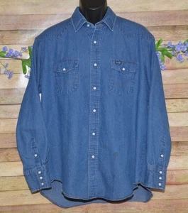 Vintage Wrangler Pearl Snap Denim Jean Shirt Men's XL Cowboy Workwear Classic - Picture 1 of 8