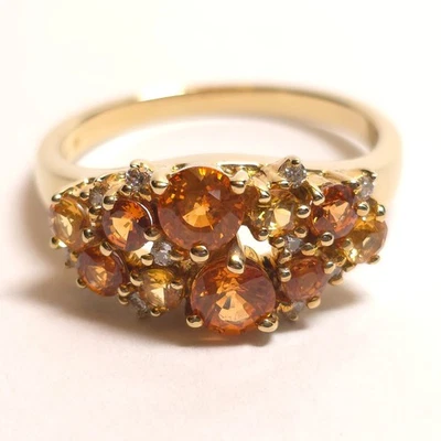 Кольцо из желтого золота 14 карат со спессартитом, желтым сапфиром и бриллиантами 2,22 карата размер 9 - Изображение 1 из 4