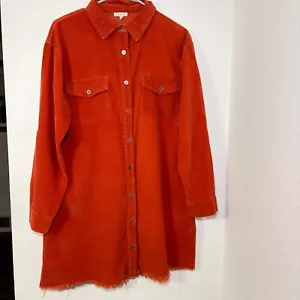 Jodifl Corduroy Shacket Long Sleeve Raw Hem Long Oversized Size Small - Picture 1 of 7