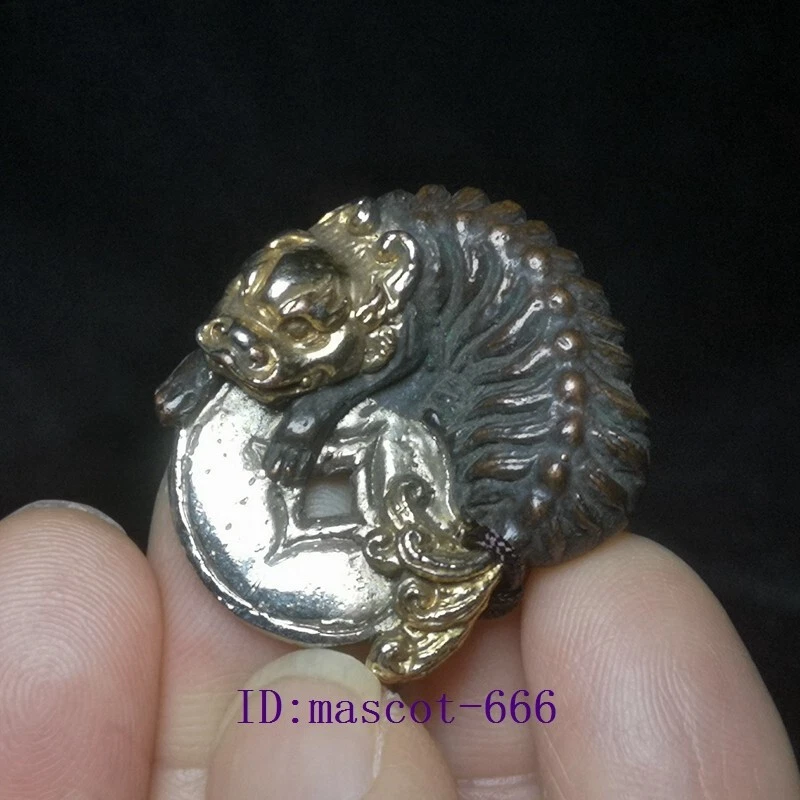 Pingente estátua moeda Pi Xiu escultura dourada cobre vermelho chinês animal da sorte presente - Imagem 1 de 4