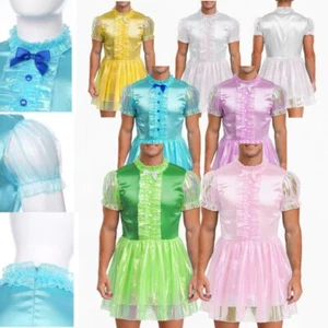 Hombres Disfraz Vestido Brillante Falda Transparente Travesti Ropa de Club Halloween Adulto Lazo - Imagen 1 de 58