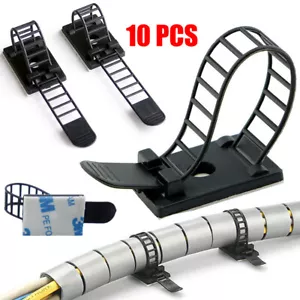 Adjustable Cable Clips Straps Adhesive Cord Management Wire Organizer Black AU - Picture 1 of 12