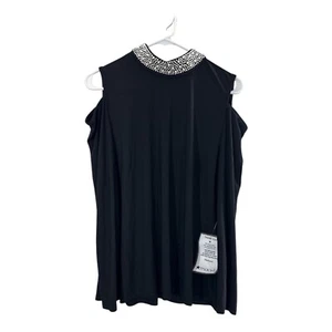 MSK Black Cold Shoulder Top with Rhinestone Collar, Size XL - Picture 1 of 10