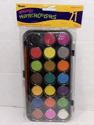 Darice Bright Watercolor Paint Set With 1 Brush Palette Artists 21 Colors NEW - image 1 of 4