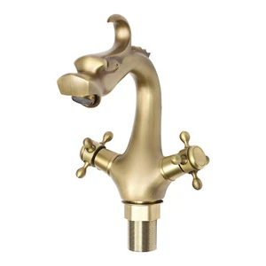 Rubinetto miscelatore lavabo bagno monoforo forma drago oro due maniglie - Foto 1 di 12