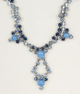 Vintage Light & Dark Blue Rhinestones Chandelier Necklace 15.75” End to End - Picture 1 of 5