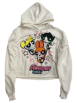 Womens (Jrs) Beige Powerpuff Girls Semi-Crop Hoodie Sweatshirt - Image 1 of 2