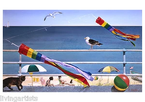 Martha's Vineyard RAINBOW WINDSOCK Seascape 12x20 Canvas **SALE - Picture 1 of 3
