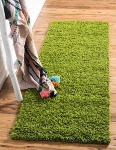 Solid Shag Collection Area Rug 2 x 6 5 Runner Grass Green - Picture 1 of 9