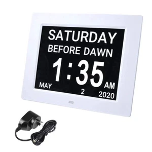 8" Large Digital Day Clock LCD Display, 8 Alarms, Dimmable Calendar, Elderly - Picture 1 of 8