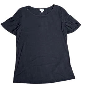 Top 3xl LuLaRoe Stephanie Flutter manga calzada negro liso se adapta a 26/28 acanalado - Imagen 1 de 1