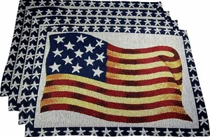 Set of 4 Tapestry Placemats,13"x19" PATRIOTIC, AMERICAN USA FLAG,STARS FRAME, HC