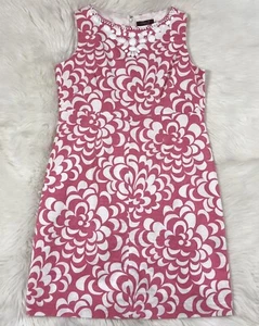 Eliza J Sheath Dress Womens Plus Size 14 Linen Blend Floral Lined Pink White - Picture 1 of 13