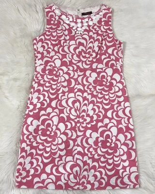 Eliza J Sheath Dress Womens Plus Size 14 Linen Blend Floral Lined Pink White - Image 1 of 4