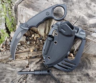 Conceal Carry Karambit Fixed Blade Boot Knife Fire Starter Flint Holster Sheath - Image 1 of 4