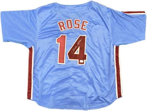 PHILLIES PETE ROSE AUTOGRAPHED SIGNED BLUE & RED BASEBALL JERSEY PR HOLO 228779 - Picture 1 of 7