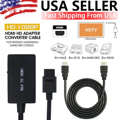N64 To HDMI Converter Adapter For Nintendo Gamecube NES SNES 720P/1080P HD Cable - Image 1 of 4