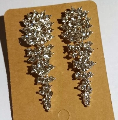 Strass Wasserfall kristallklar silberf Hochzeit Ohrclips Clips Ohrringe 5x2cm - Bild 1 von 4