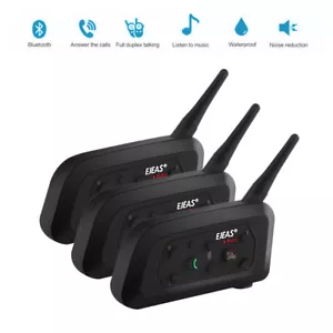 3x EJEAS V6 Pro Waterproof 1.2KM Motor Bluetooth Intercom Helmet FM Radio GPS - Picture 1 of 12