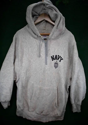 VTG US Navy Academy Reverse Weave Half Zip Hoodie XL Gray USA 1980s - Image 1 of 4