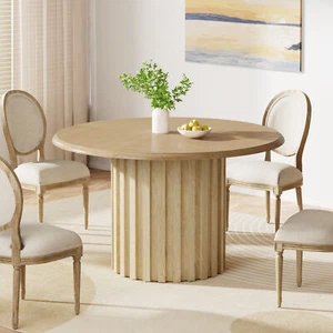 43" Round Dining Table for 4 to 6, Modern Dinner Kitchen Table Fluted Pedestal - Picture 1 of 10
