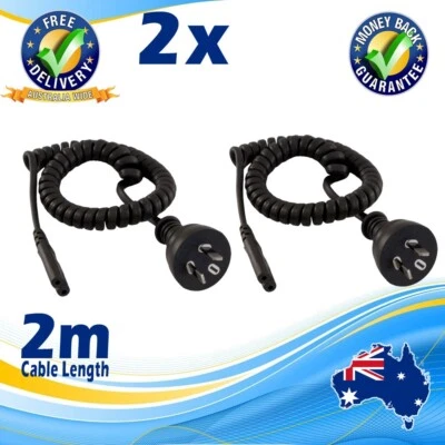 2 x 2m Coiled Appliance Power Cord Plug Curly FIG8 Mains Lead Figure 8  C720AC - Image 1 of 2