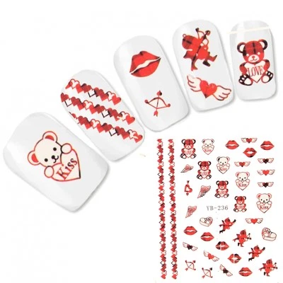 Nagel Sticker Nail Art Aufkleber Wings Herz Kiss Love Bär Water Decal - Bild 1 von 3