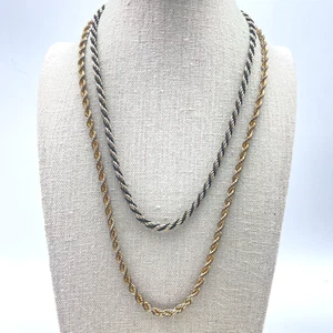 Vintage gedrehtes Seil Kette 2 Stück goldfarben und silber schwarzfarben geschichtet - Bild 1 von 9