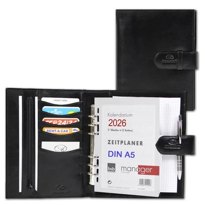 ALMADIH A5 Leder Terminplaner 2026 Organizer Ledermappe Terminkalender schwarz - Bild 1 von 3
