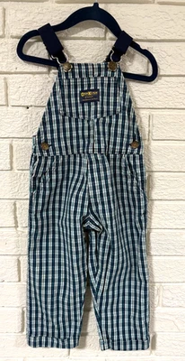 Винтажный Oshkosh клетку зеленый темно-синий Vestbak комбинезон сделано в США размер 3T  - Изображение 1 из 4