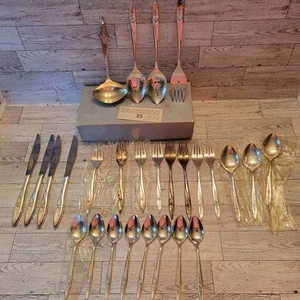 27-teiliges Oneida Community Morning Rose SET Servierset Löffel Gabeln Messer mit BOX  - Bild 1 von 18