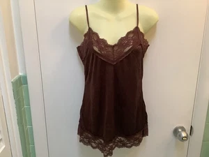 ZENA JEANS SZ M Spaghetti Strap Brown Polyester Cami Top Lace Edge Hippie Boho - Picture 1 of 6